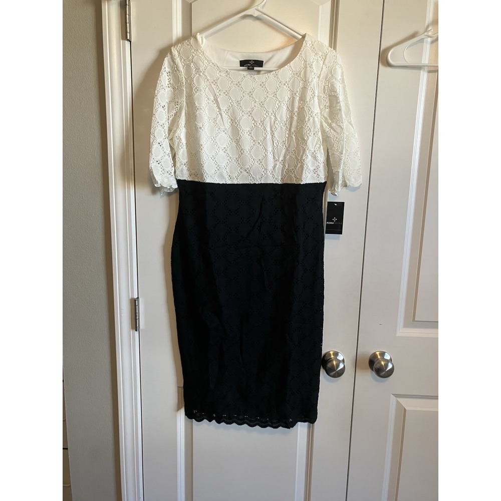 Ronni Nicole Lace Dress Women Size 10 Black White NWT Cocktail Pencil C1076